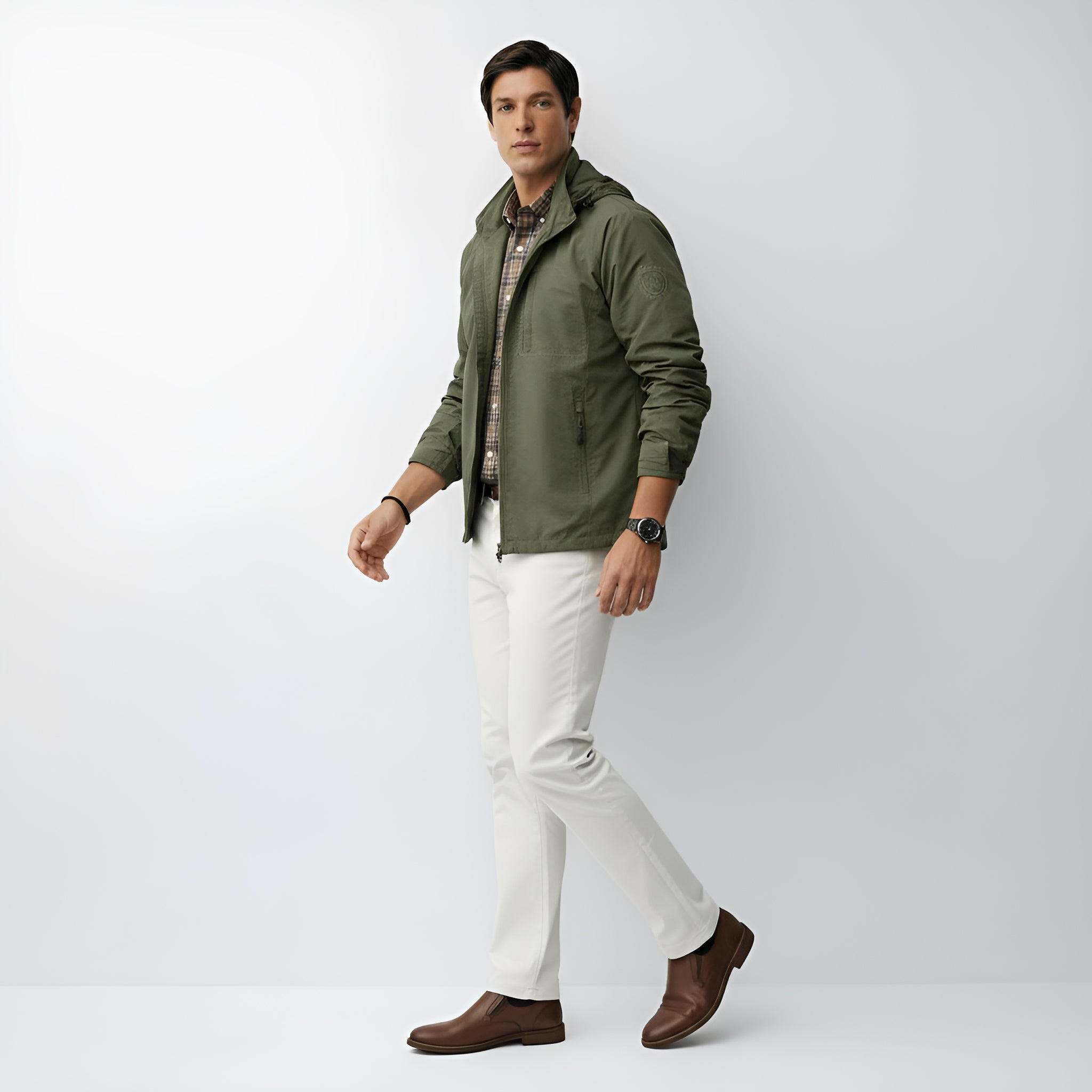 Giacca leggera con cappuccio da uomo - Giacca a vento con zip per abbigliamento casual e all'aperto