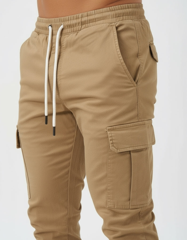 Cargo broek voor heren - taille met koord en elastische manchetten - Tapered Fit utility broek met meerdere zakken