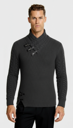 Men’s Funnel Collar Jumper with Toggle Details – Textured Knit Sweater for Smart-Casual Style