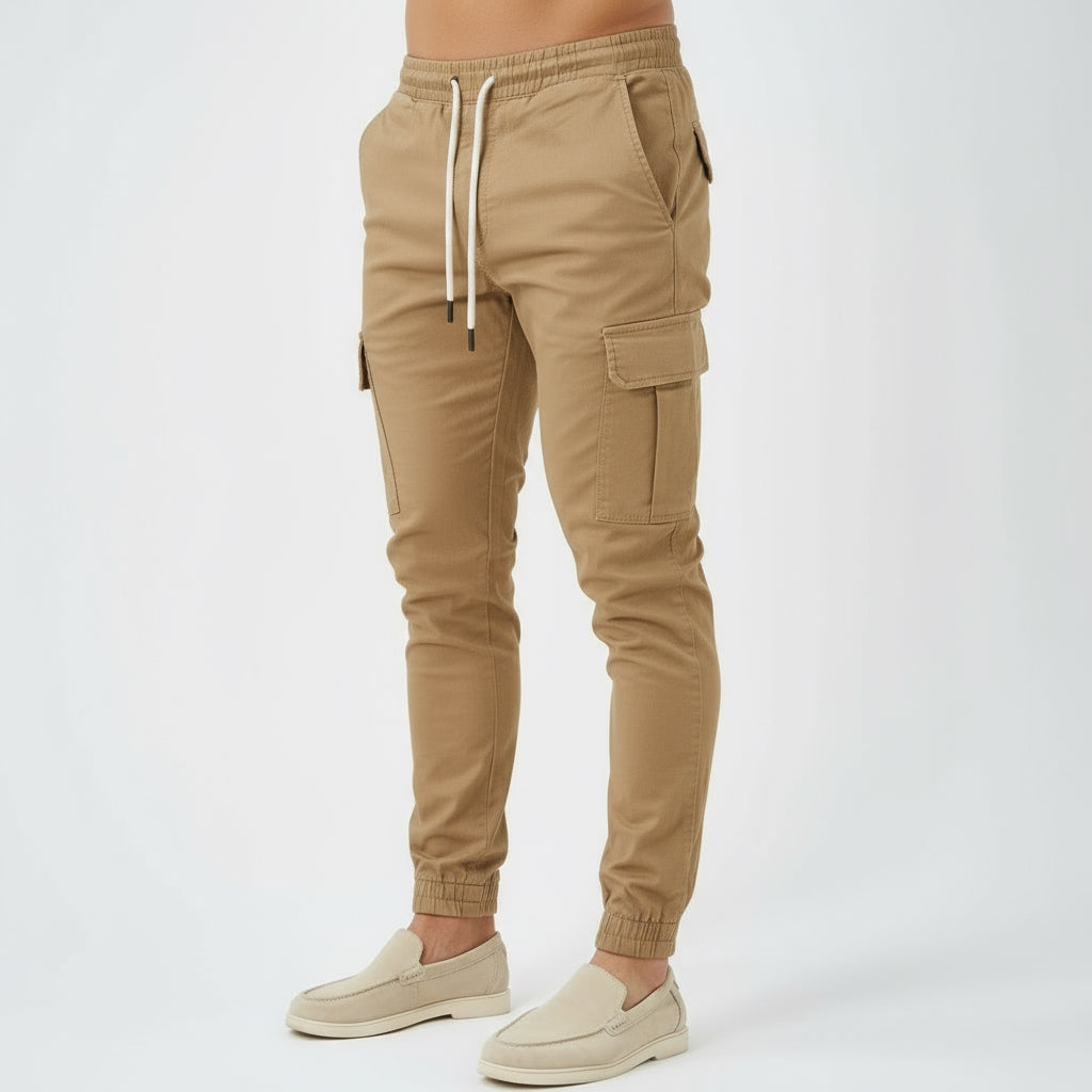 Cargo broek voor heren - taille met koord en elastische manchetten - Tapered Fit utility broek met meerdere zakken
