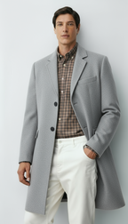 Men’s Classic Coat with Notch Lapel & Single-Breasted Front – Elegant Mid-Length Overcoat