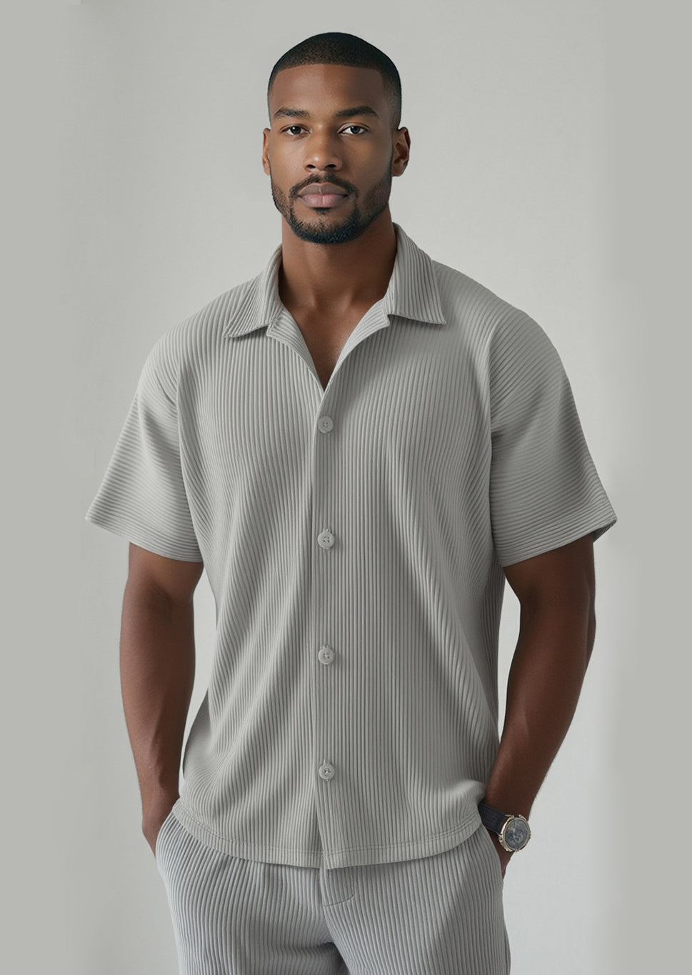 Camisa plisada - manga corta - Gris claro