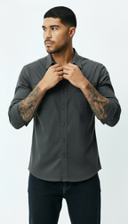 Camicia Utility da uomo - Colletto classico Button-Up con tasche ad aletta - abbigliamento da lavoro elegante e casual con texture