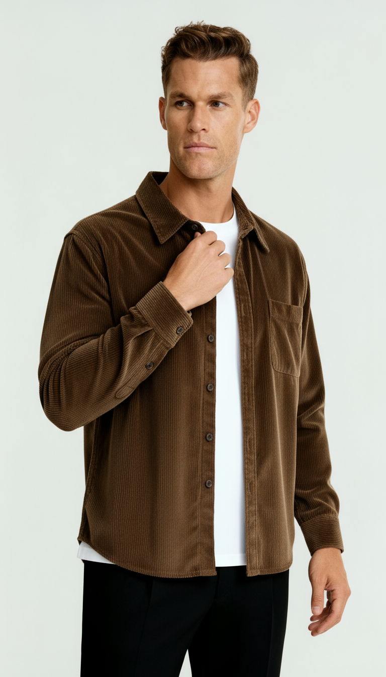 Langärmeliges Herren-Overshirt mit Knopfverschluss und Brusttasche