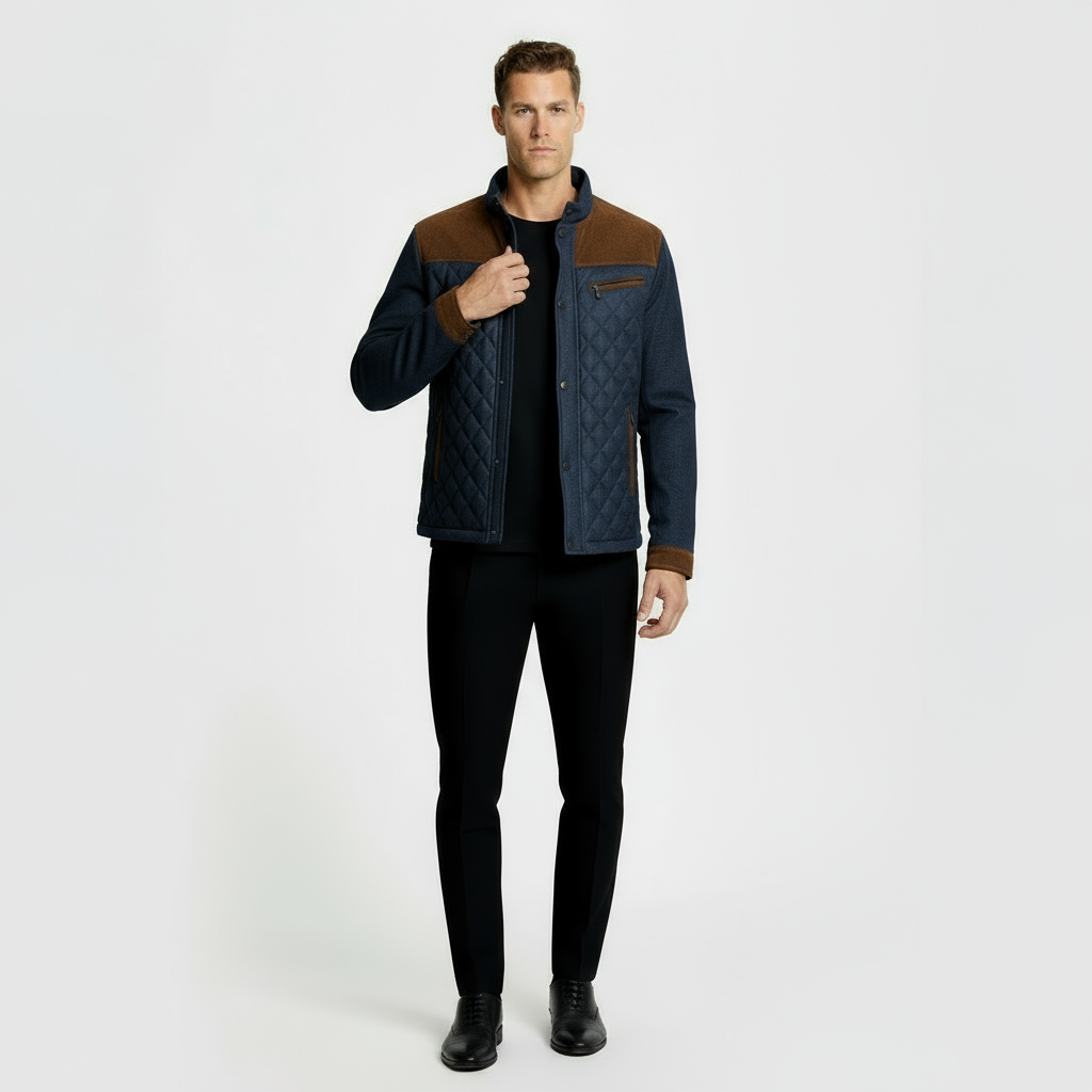 Men’s Quilted Jacket with Stand-Up Collar and Full Zip Front – Lightweight Padded Outerwear for Casual Comfort