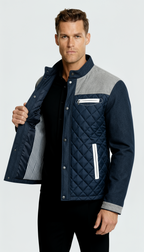 Men’s Quilted Jacket with Stand-Up Collar and Full Zip Front – Lightweight Padded Outerwear for Casual Comfort