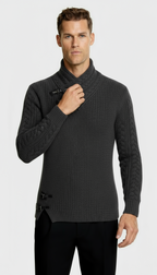 Men’s Funnel Collar Jumper with Toggle Details – Textured Knit Sweater for Smart-Casual Style
