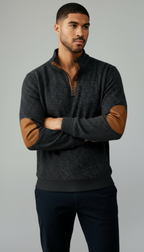 Trui met knoopsluiting voor heren - Trui met staande kraag en elleboogstukken
