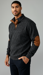 Trui met knoopsluiting voor heren - Trui met staande kraag en elleboogstukken