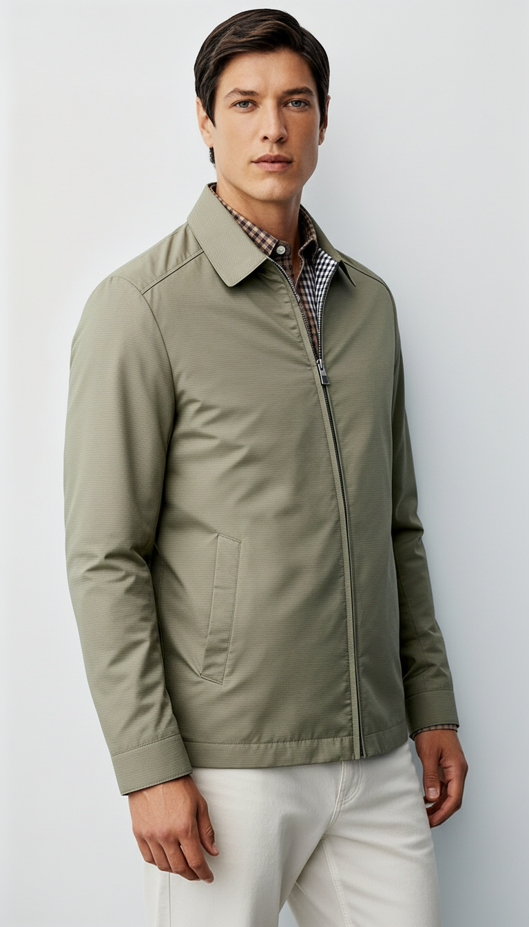 Heren Harrington Jacket - Klassieke Zip-Up met geruite voering & tijdloze kraag