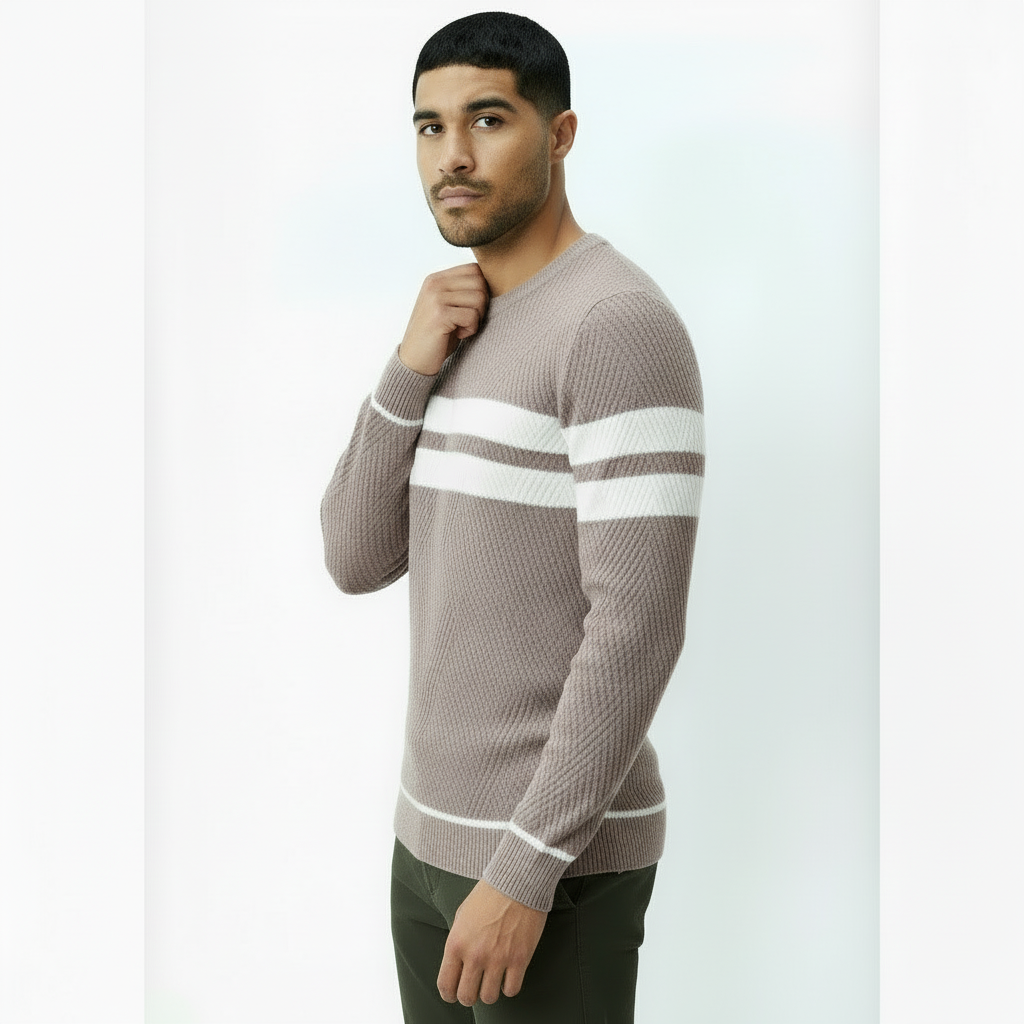 Men’s Crew Neck Jumper with Stripe Detail – Classic Knit Pullover