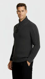 Men’s Funnel Collar Jumper with Toggle Details – Textured Knit Sweater for Smart-Casual Style