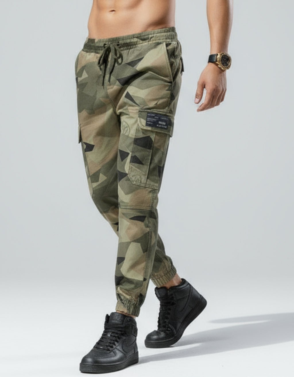 Pantaloni cargo mimetici da uomo - Pantaloni da combattimento con coulisse in vita e polsino elastico