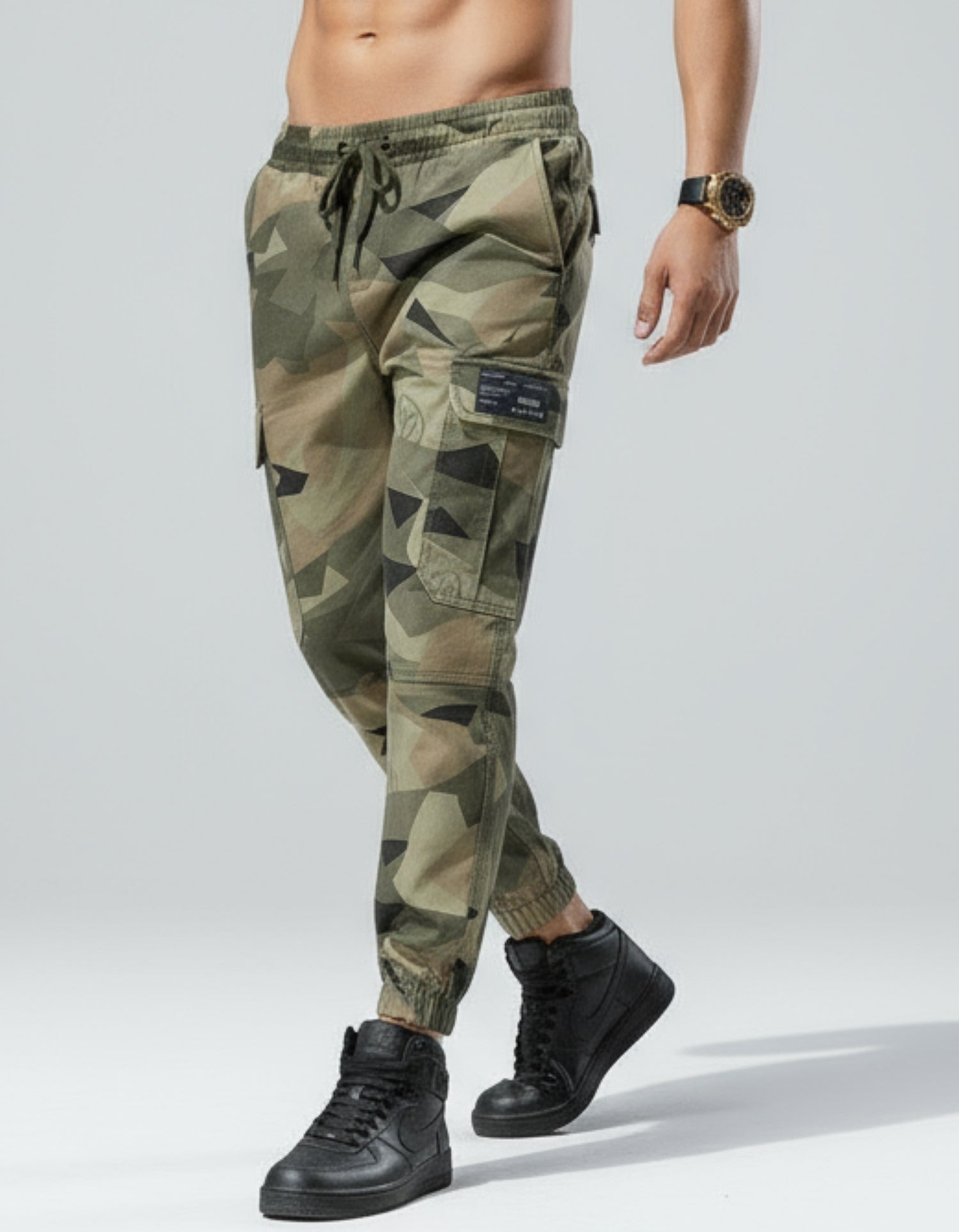 Pantaloni cargo mimetici da uomo - Pantaloni da combattimento con coulisse in vita e polsino elastico