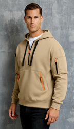 Men’s Zip Neck Hoodie with Multiple Pockets – Casual Functional Pullover