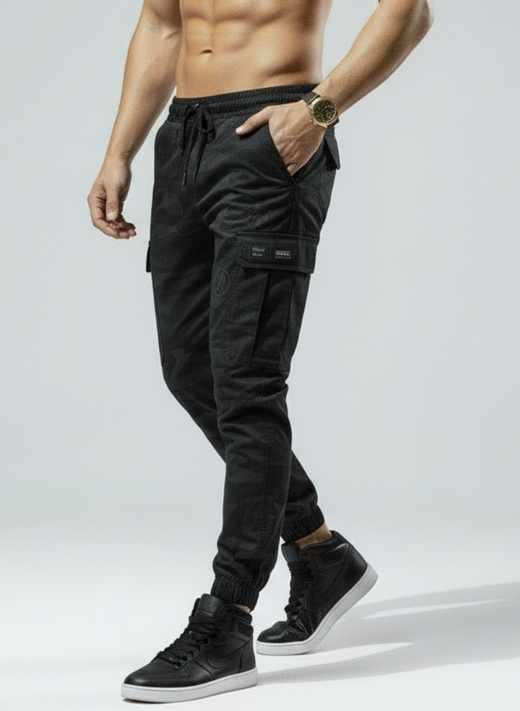 Pantaloni cargo mimetici da uomo - Pantaloni da combattimento con coulisse in vita e polsino elastico