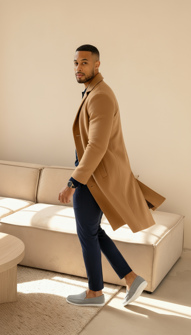 Heren op maat gemaakte jas met wolgevoel – Enkelsluitend mid-lange overjas met inkeping revers