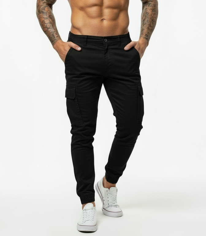 Cargo broek voor heren - taille met koord en elastische manchetten - Tapered Fit utility broek met meerdere zakken