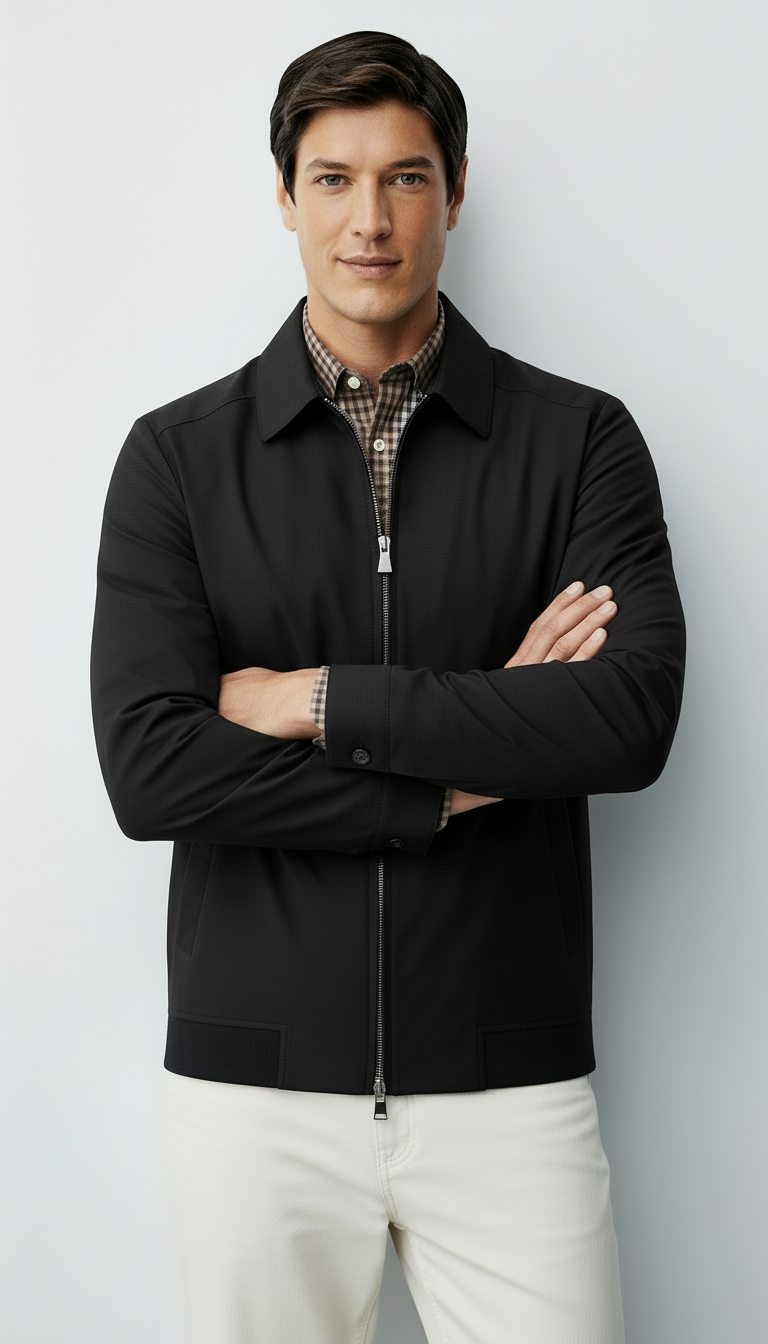 Men’s Harrington Jacket – Classic Zip-Up with Checked Lining & Timeless Collar