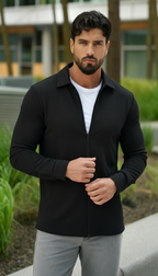 Camicia da uomo a maniche lunghe in tessuto strutturato – Camicia casual con cerniera frontale e vestibilità regolare