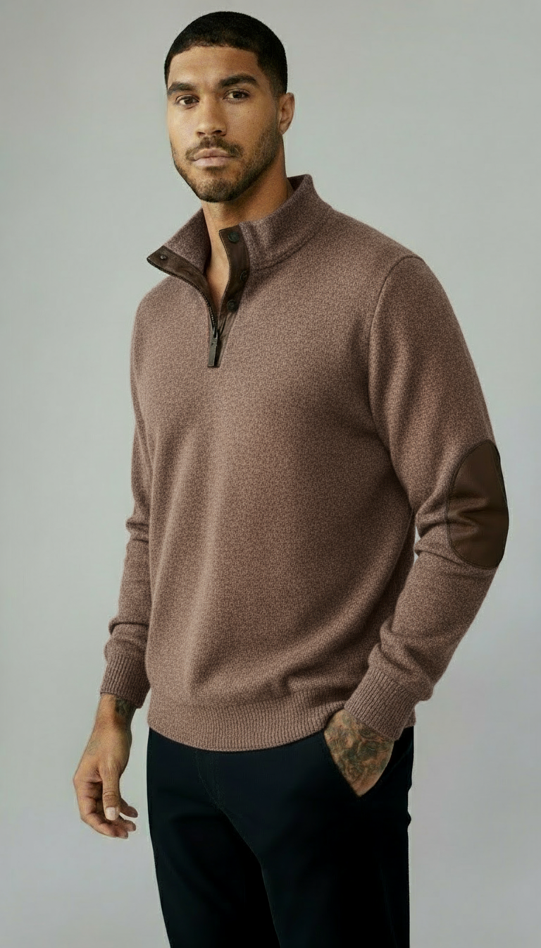 Maglia con collo a bottoni da uomo - Pullover con colletto e toppe sui gomiti
