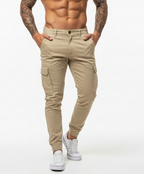 Cargo broek voor heren - taille met koord en elastische manchetten - Tapered Fit utility broek met meerdere zakken