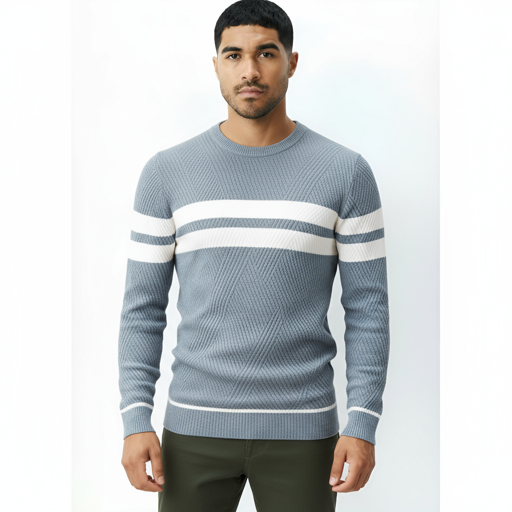 Men’s Crew Neck Jumper with Stripe Detail – Classic Knit Pullover