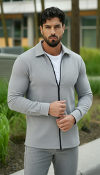 Camicia da uomo a maniche lunghe in tessuto strutturato – Camicia casual con cerniera frontale e vestibilità regolare