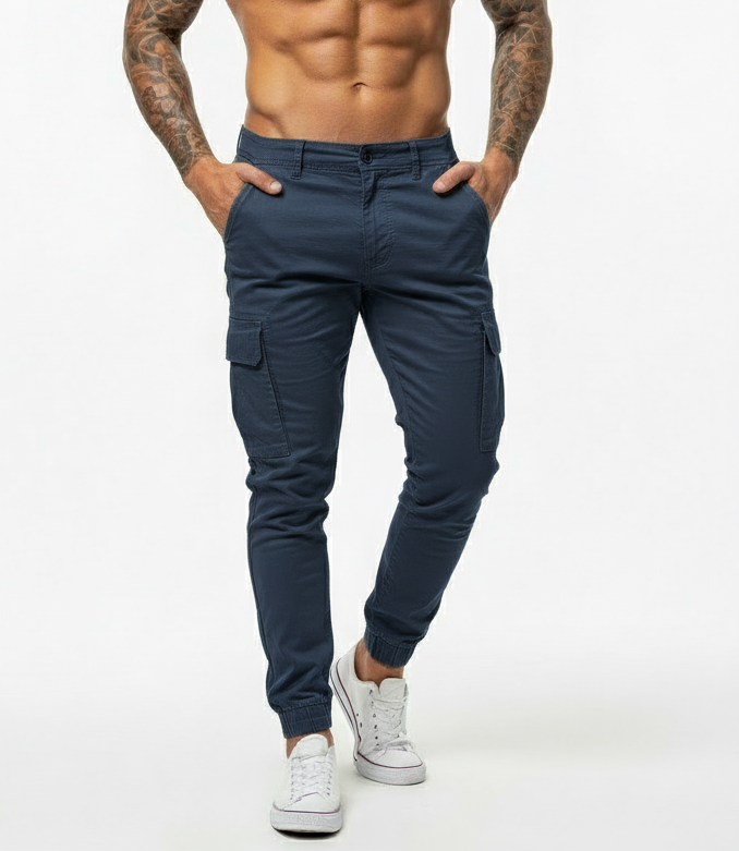 Cargo broek voor heren - taille met koord en elastische manchetten - Tapered Fit utility broek met meerdere zakken