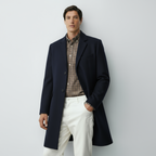 Men’s Classic Coat with Notch Lapel & Single-Breasted Front – Elegant Mid-Length Overcoat