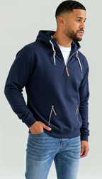 Men’s Half-Zip Hoodie - Adjustable Drawstring Hood & Comfortable Streamlined Fit