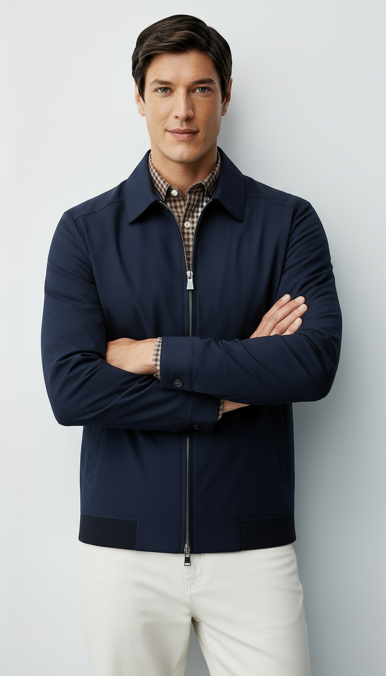 Men’s Harrington Jacket – Classic Zip-Up with Checked Lining & Timeless Collar