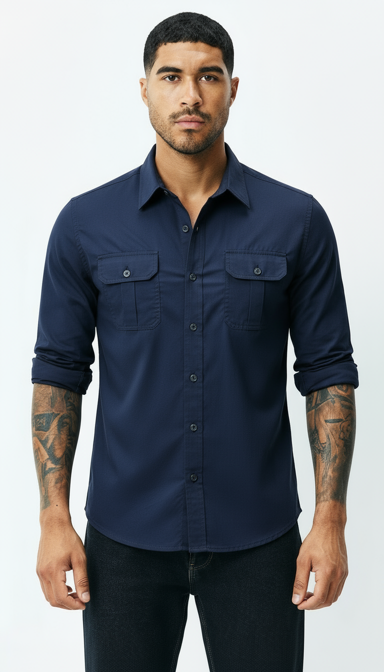 Camicia Utility da uomo - Colletto classico Button-Up con tasche ad aletta - abbigliamento da lavoro elegante e casual con texture