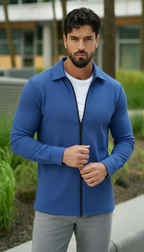 Camicia da uomo a maniche lunghe in tessuto strutturato – Camicia casual con cerniera frontale e vestibilità regolare