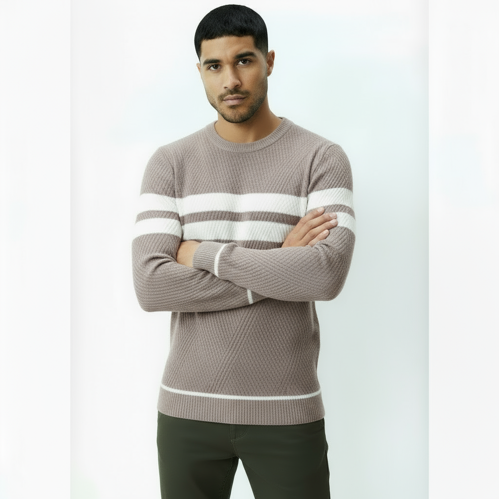 Men’s Crew Neck Jumper with Stripe Detail – Classic Knit Pullover