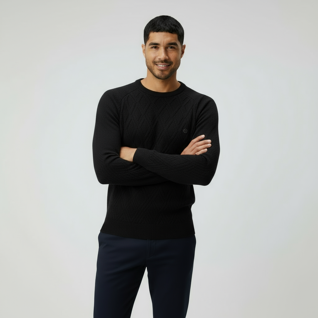 Men’s Crew Neck Jumper with Diamond Pattern – Classic Knit Sweater for Smart & Casual Style