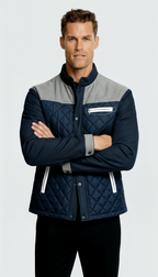 Men’s Quilted Jacket with Stand-Up Collar and Full Zip Front – Lightweight Padded Outerwear for Casual Comfort