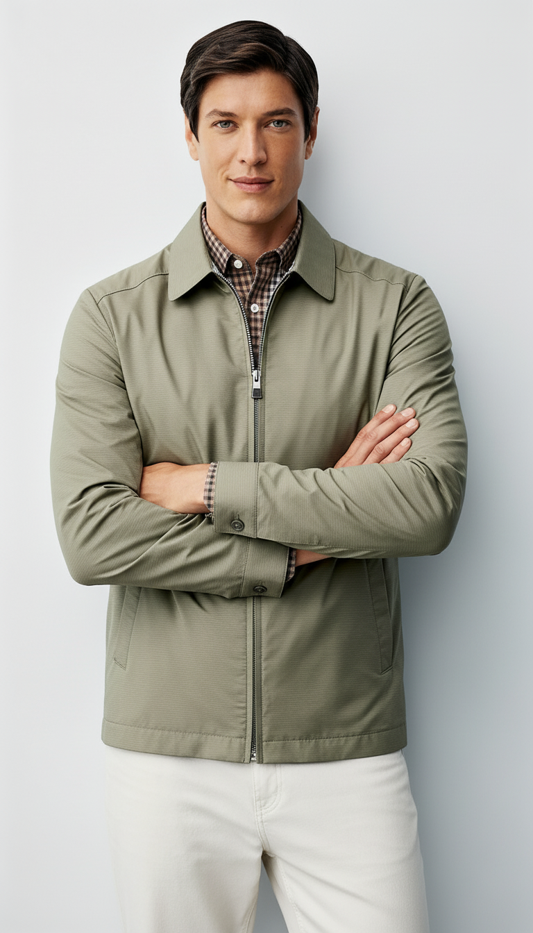 Heren Harrington Jacket - Klassieke Zip-Up met geruite voering & tijdloze kraag