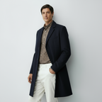 Men’s Classic Coat with Notch Lapel & Single-Breasted Front – Elegant Mid-Length Overcoat