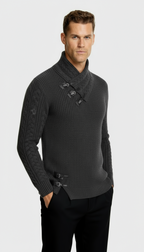 Men’s Funnel Collar Jumper with Toggle Details – Textured Knit Sweater for Smart-Casual Style