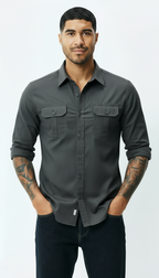 Camicia Utility da uomo - Colletto classico Button-Up con tasche ad aletta - abbigliamento da lavoro elegante e casual con texture