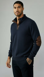 Trui met knoopsluiting voor heren - Trui met staande kraag en elleboogstukken